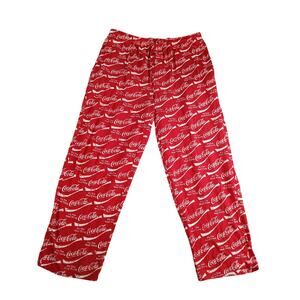 Vintage Coca Cola Mens Pajama Pants Medium Red All Over Print Soda Adjust Coke